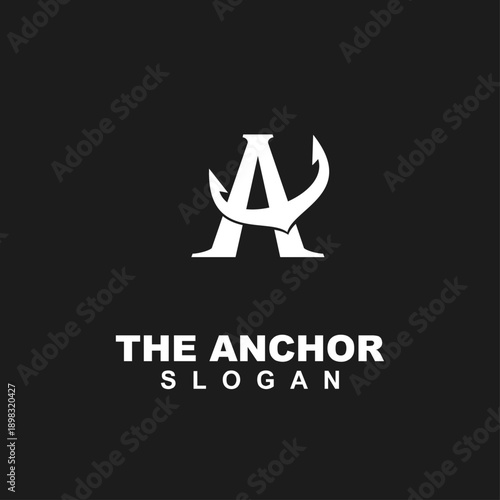 Letter A Anchor Logo Design on Black Background Representing Maritime Themes and Stability