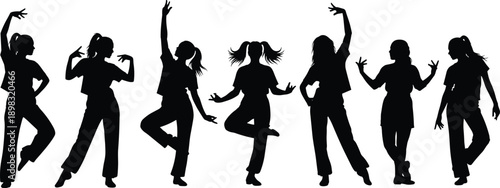 “Energetic dance silhouette set — seven dynamic poses of dancers in motion, perfect for choreography, performance, and design themes”