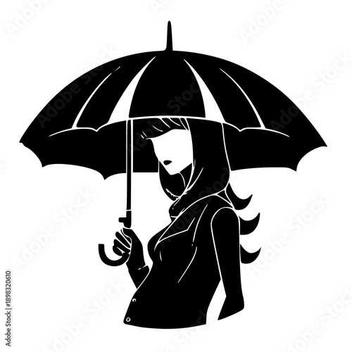 girl with umbrella , vector illustration of a girl umbrella , silhouette of a girl umbrella 