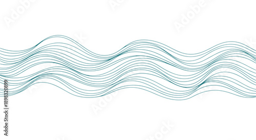 Abstract teal wavy lines creating a smooth flowing pattern on a clean white background suitable for modern graphic design backgrounds.