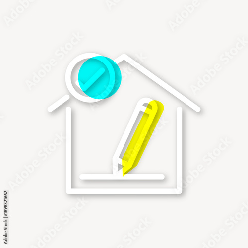 Homeschooling icon, line art graphic vector