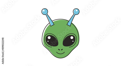 Green Alien Head Vector Illustration with Antennae, Cute Sci-Fi Character for Children's Designs and Futuristic Concepts