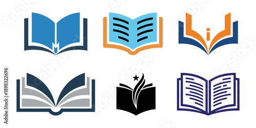 Book icon set. Education sign and symbol collection. Library logo bundle. Vector illustration isolated on white background.