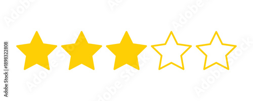 Three stars icon. Rating and ranking sign symbol. Customer feedback score or quality review badge. Vector illustration isolated on white background.