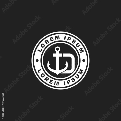 Anchor and Letter D Monogram Logo Design in Circular Badge, Nautical Maritime Emblem