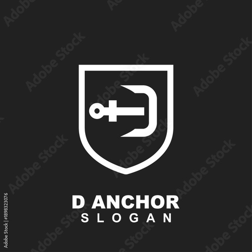 D Anchor Shield Logo Minimalist Vector Illustration on Black Background