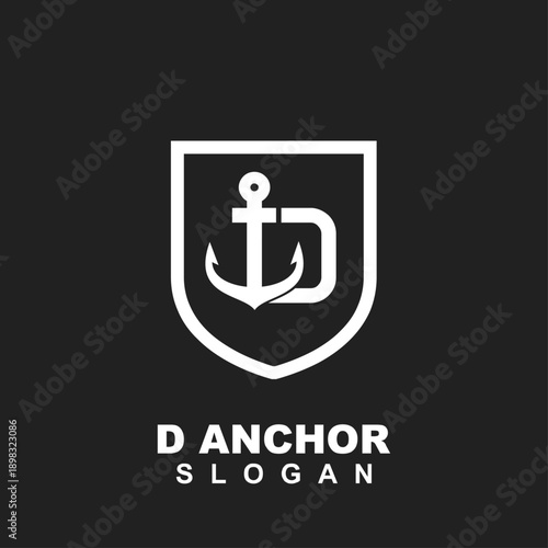 D Anchor Logo Shield Vector Icon Design