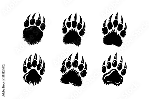 Bear paw icon. Paw print sign and symbol. Wild animal foot print silhouette. Vector illustration isolated on white background.