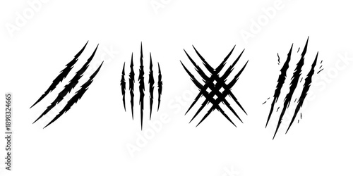 Claw marks. Animal scratches or monster beast paw swipe. Rip and tear jagged cut shape. Vector illustration isolated on white background.