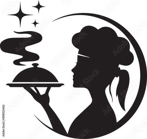 Silhouette of a woman serving a hot dish with stars