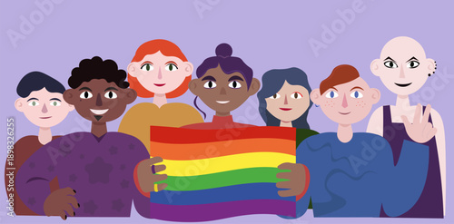 Non-binary international people: lesbians, gays, transgender people, queers and other representatives of the LGBTQ community. Pride Month.Flat vector illustration	