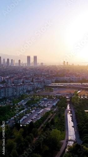 Izmir City from Above, Vertical Aerial Drone Footage in Turkey