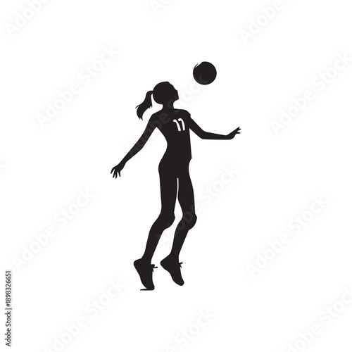 Volleyball player in silhouette jumping to hit ball on white background