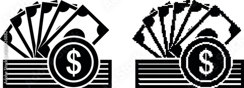 Stack of money with dollar sign icon a financial symbol on transparent background