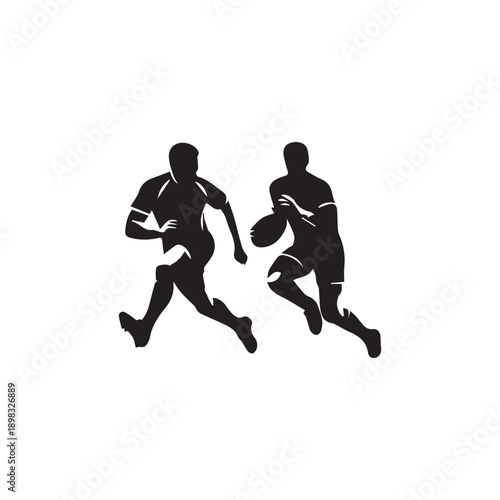 Rugby players silhouette running with ball during game on white background isolated, sports action concept