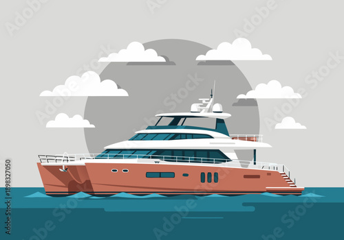 Modern Luxury Catamaran Yacht Vector Illustration Sailing on Calm Ocean Waters, Perfect for Travel and Vacation Graphics Design. Digital d.eps inspiration