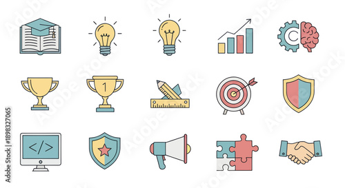Business and Education Icons: Ideas, Success, Strategy, Innovation, Teamwork