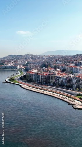 Izmir City from Above, Vertical Aerial Drone Footage in Turkey