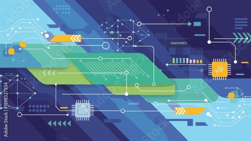 A vibrant abstract illustration of interconnected digital circuits