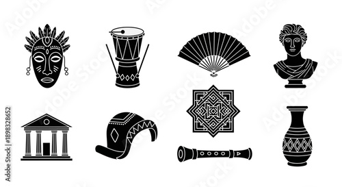 Collection of various artistic objects.