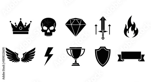 Collection of various iconic black symbols.