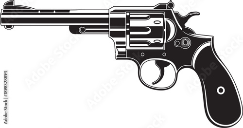 Black silhouette of a classic revolver handgun with detailed cylinder and grip firearm