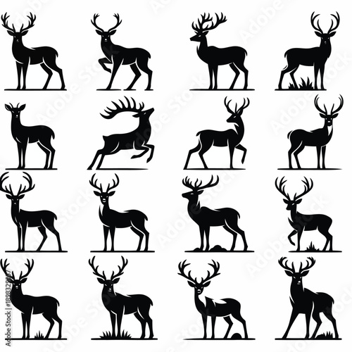 A collection of silhouetted deer in various poses showcasing wildlife artistry and elegance