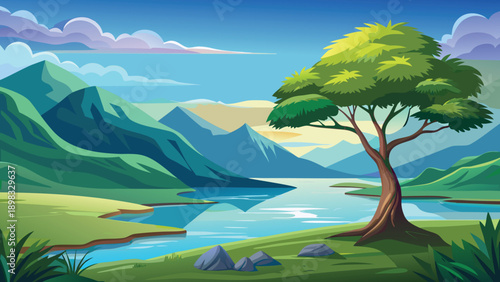 A serene forest path winding through lush greenery and rolling hills under a clear sky