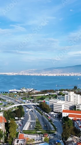 Izmir City from Above, Vertical Aerial Drone Footage in Turkey