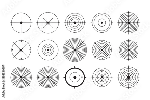 Set of fifteen crosshair and reticle vector icons for aiming and targeting applications