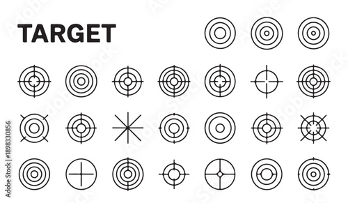 Minimalist target icons featuring simple circular outlines and crosshair marks for focus and goals