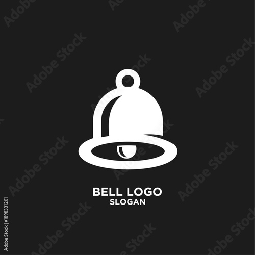 Minimalist White Bell Logo Icon Design Vector Illustration on Black Background