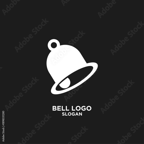 Simple White Bell Logo Icon Vector Design on Black Background for Notification and Alert Symbol
