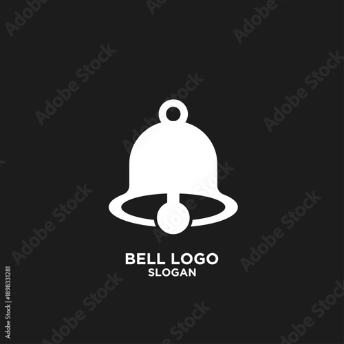Minimalist White Bell Icon Logo on Black Background for Notification and Alert Concepts