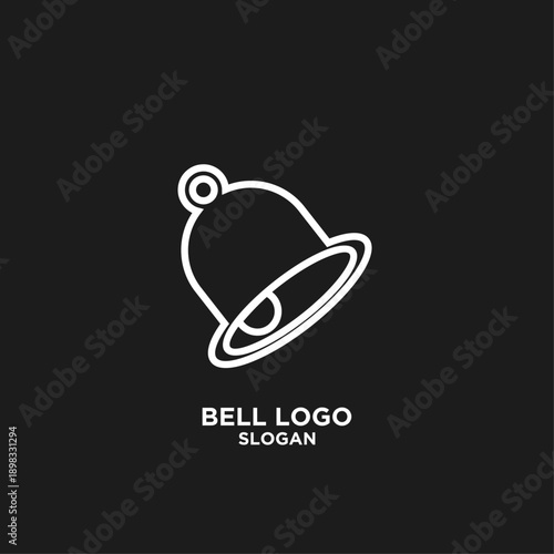Minimalist White Bell Line Art Icon Logo Vector on Black Background