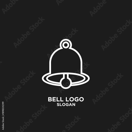 Minimalist White Outline Bell Logo Icon on Black Background