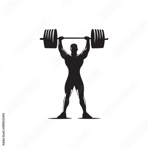 Muscular silhouette of weightlifter lifting heavy barbell overhead, strong physique, power, sport, competition