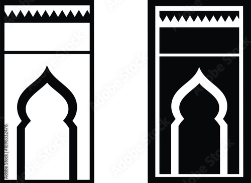 Geometric Islamic mihrab design, abstract prayer niche illustration