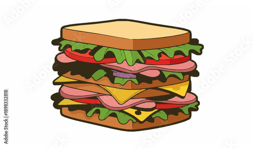 Stacked Sandwich Cartoon Vector Fresh Food Illustration