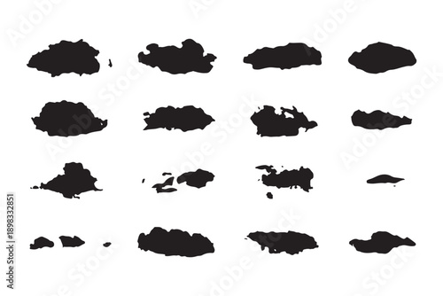 Set of cloud shapes with rough outlines isolated on white background for design