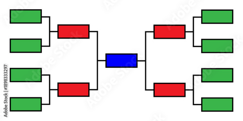 Tournament bracket with blank spaces for winners and losers, perfect for sports, competitions, and event planning visualizations
