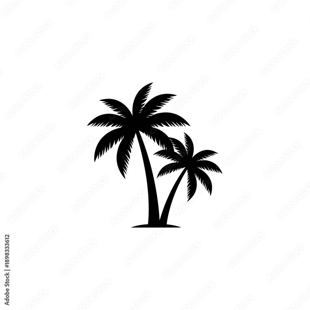 Fototapeta premium Black Silhouette of Two Palm Trees on a White Background