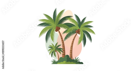 Tropical Palm Trees Illustration with Abstract Pastel Shapes
