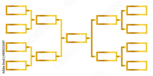 Elegant golden tournament bracket diagram for competition planning and event organization, featuring empty slots for teams or participants and a clear path to victory through elimination rounds