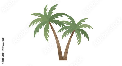 Two Watercolor Palm Trees Isolated on White Background