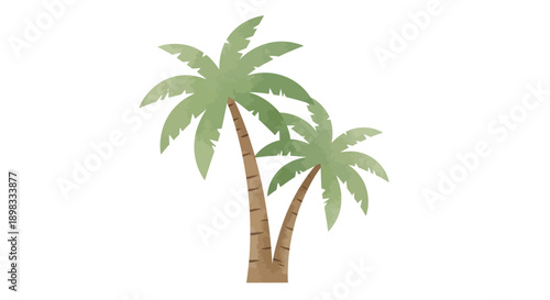 Watercolor Palm Trees Isolated on White Background