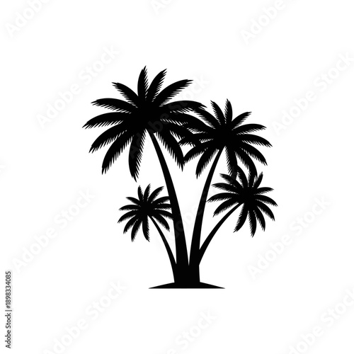 Silhouette of palm trees on a white background, tropical vacation symbol
