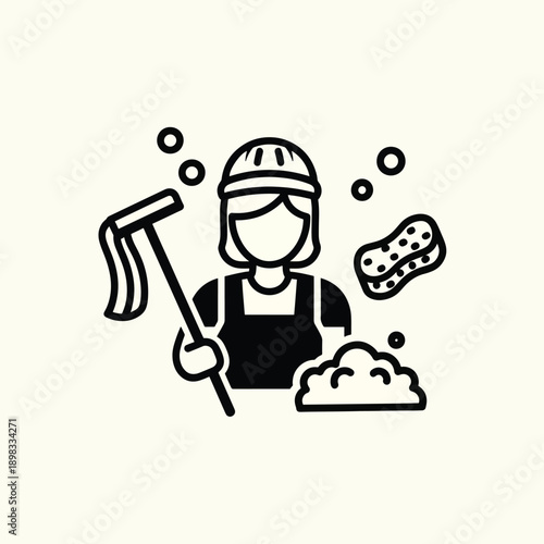 Cleaning Lady with Mop