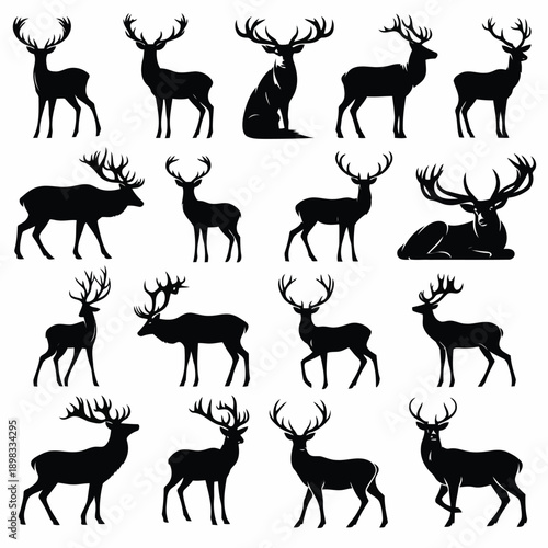Silhouette collection of majestic deer and stags in various poses and arrangements