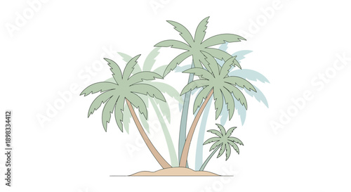 Tropical Palm Trees Silhouette with Shadows on White Background